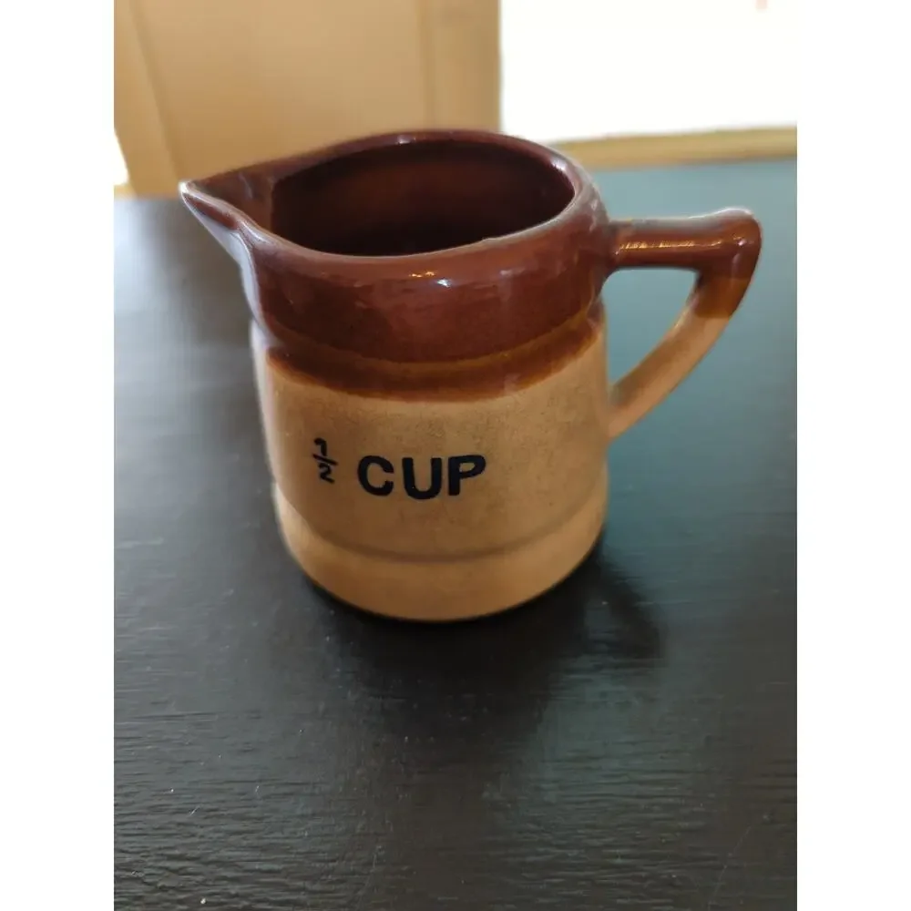 Set Of Stone Ware Measuring Cups Two Toned Brown & Wheat 1, 3/4 & 1/2 Cups